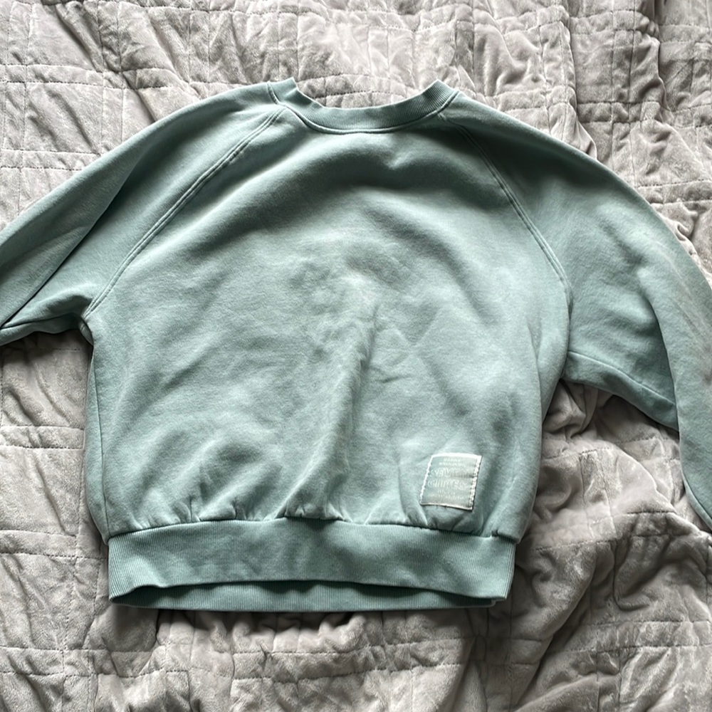 Divided light blue cropped hoodie.  Fits size XS-S.